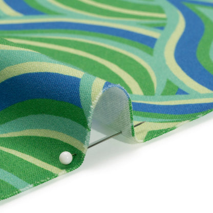 Stretch Cotton Sateen - Blue and Green Leaf Forms - Cipolla Blues Print - Mood Exclusive Marigold Collection
