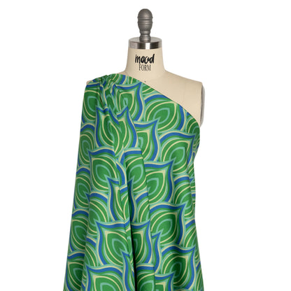 Stretch Cotton Sateen - Blue and Green Leaf Forms - Cipolla Blues Print - Mood Exclusive Marigold Collection