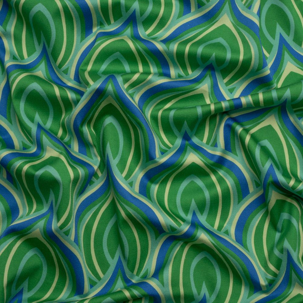 Stretch Cotton Sateen - Blue and Green Leaf Forms - Cipolla Blues Print - Mood Exclusive Marigold Collection