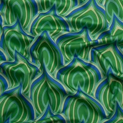 Stretch Cotton Sateen - Blue and Green Leaf Forms - Cipolla Blues Print - Mood Exclusive Marigold Collection