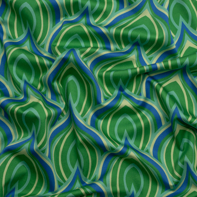 Stretch Cotton Sateen - Blue and Green Leaf Forms - Cipolla Blues Print - Mood Exclusive Marigold Collection