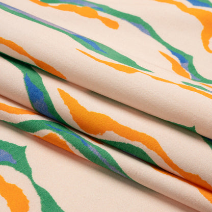 Stretch Cotton Sateen - Cream, Green and Orange Abstract - Gogh with the Flow Print - Mood Exclusive Marigold Collection