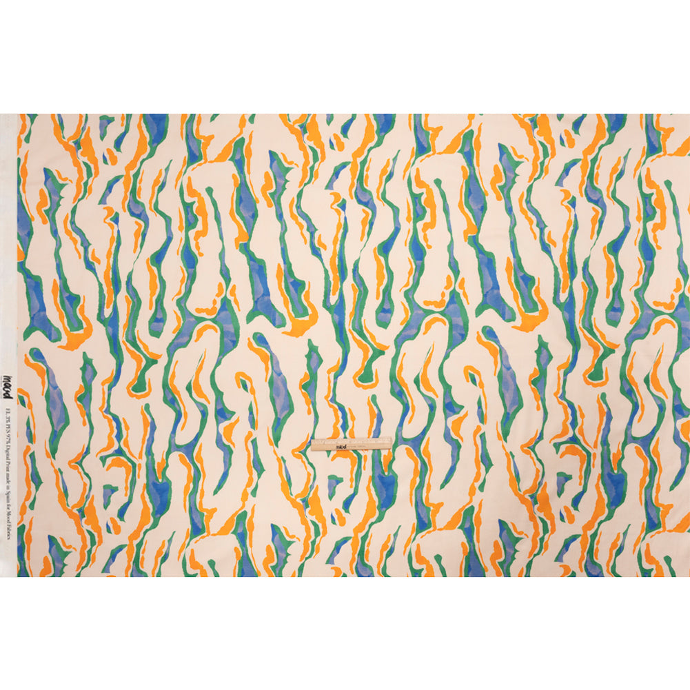 Stretch Cotton Sateen - Cream, Green and Orange Abstract - Gogh with the Flow Print - Mood Exclusive Marigold Collection - Full