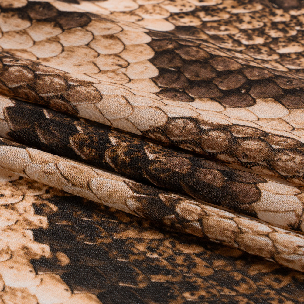 Viscose Georgette - Beige and Brown Snakeskin - Kaa's Charm Print - Mood Exclusive Kilimanjaro Collection - Folded