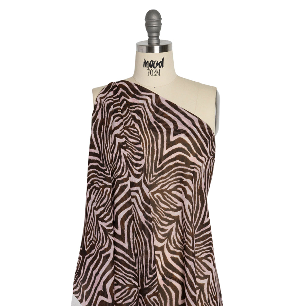 Viscose Georgette - Pink and Brown Zebra Stripes - Destination Oasis Print - Mood Exclusive Kilimanjaro Collection - Drape