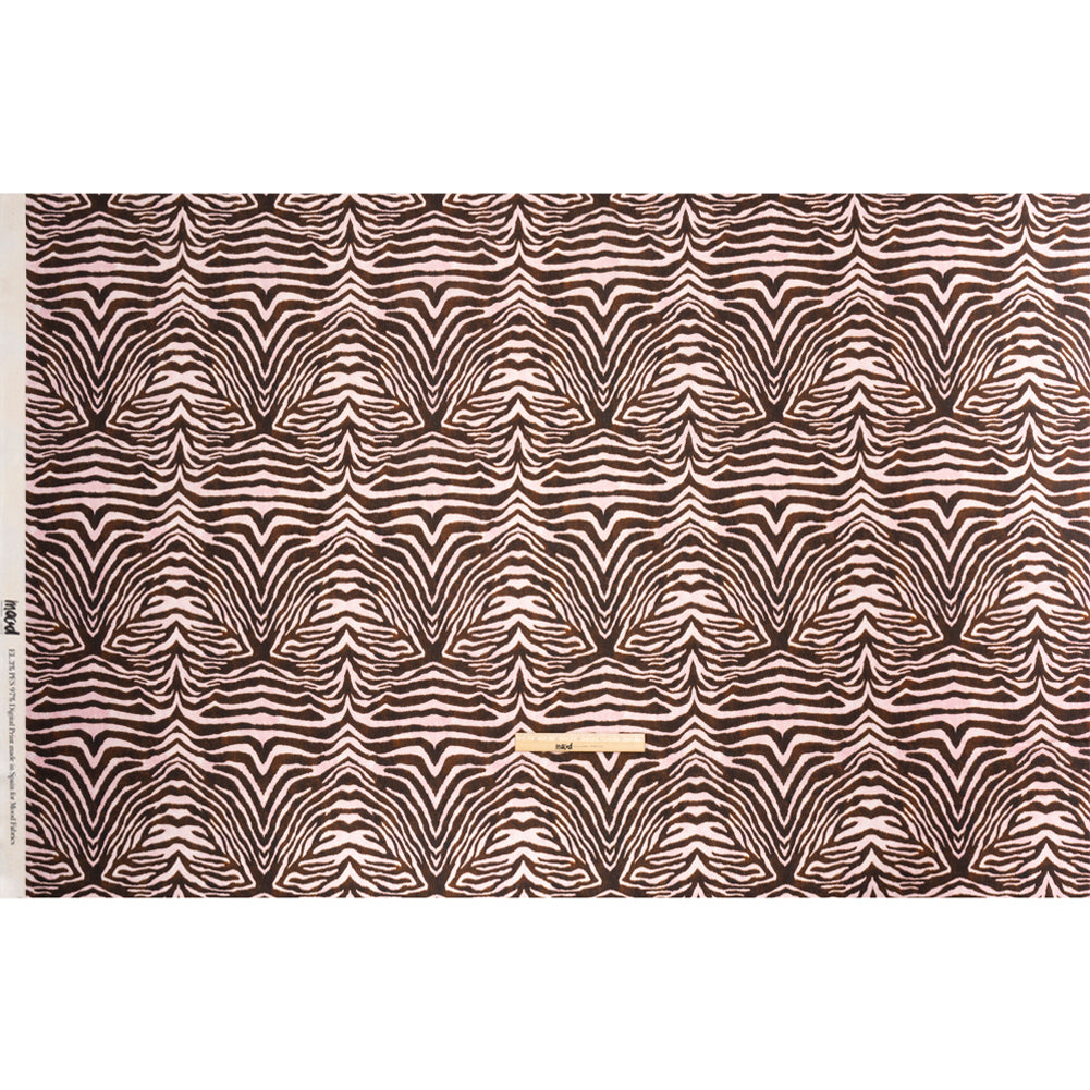Linen and Rayon Woven - Pink and Brown Zebra Stripes - Destination Oasis Print - Mood Exclusive Kilimanjaro Collection - Full