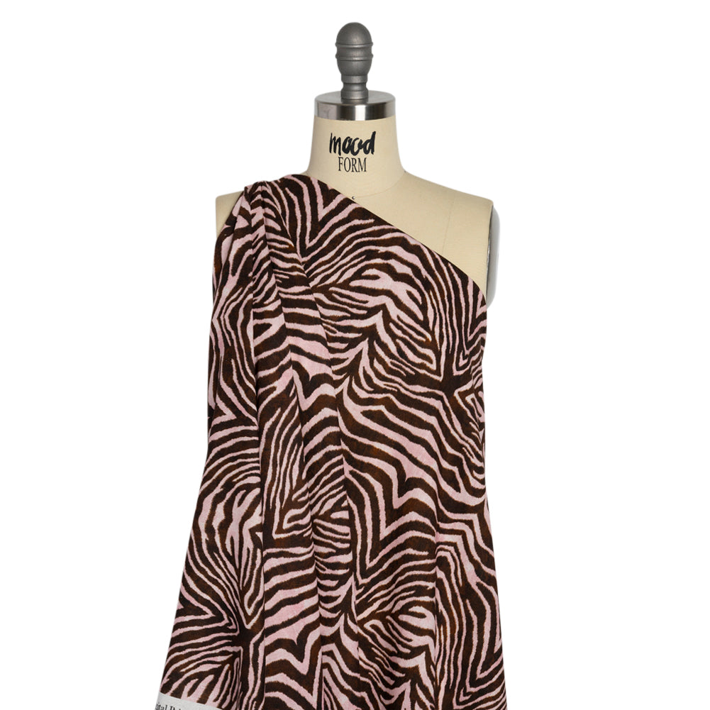 Linen and Rayon Woven - Pink and Brown Zebra Stripes - Destination Oasis Print - Mood Exclusive Kilimanjaro Collection - Drape