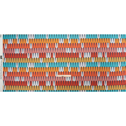 Stretch Cotton Sateen - Orange and Blue Geometric Feathers - Mood Exclusive Flock Together Print