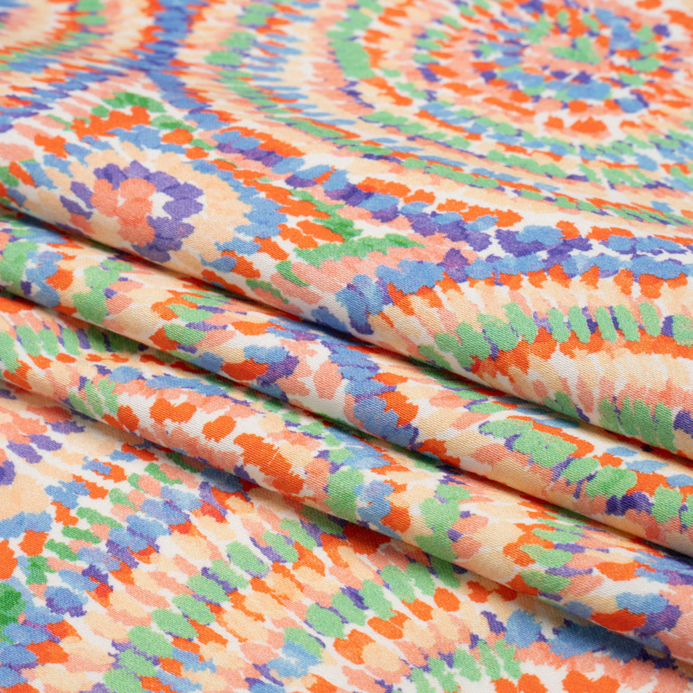 Stretch Cotton Sateen - Orange and Green Circles - Mood Exclusive Tidal Dye Print - Folded