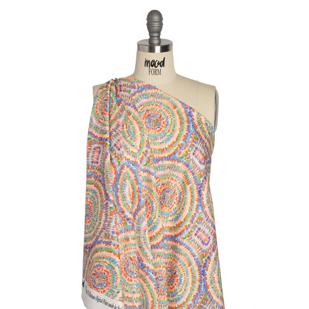 Stretch Cotton Sateen - Orange and Green Circles - Mood Exclusive Tidal Dye Print - Drape