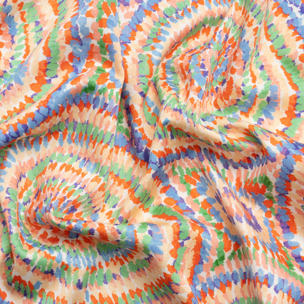 Stretch Cotton Sateen - Orange and Green Circles - Mood Exclusive Tidal Dye Print