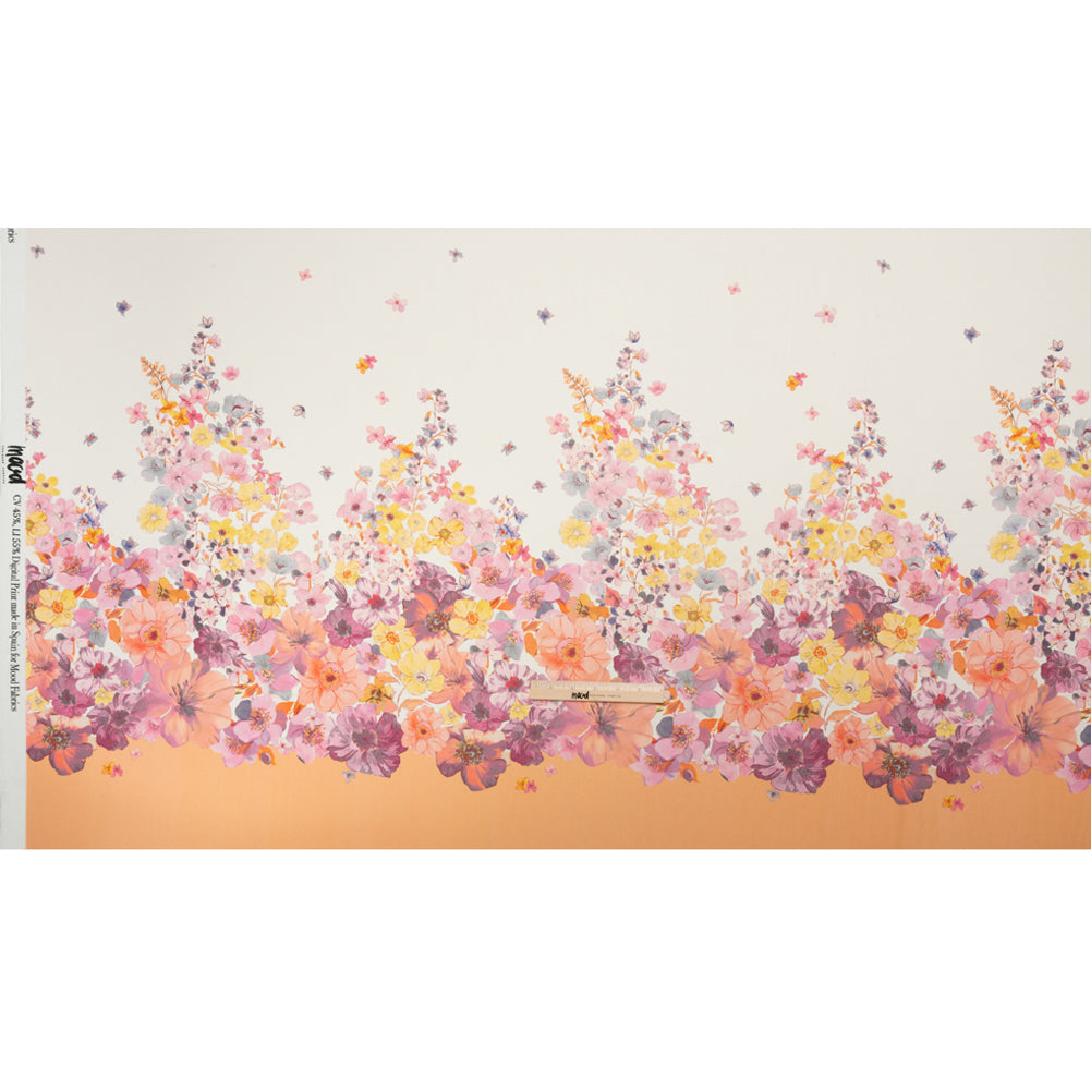 Viscose Georgette Panel - Orange and Purple Floral - Mood Exclusive Creamsicle Carnations Print - Full