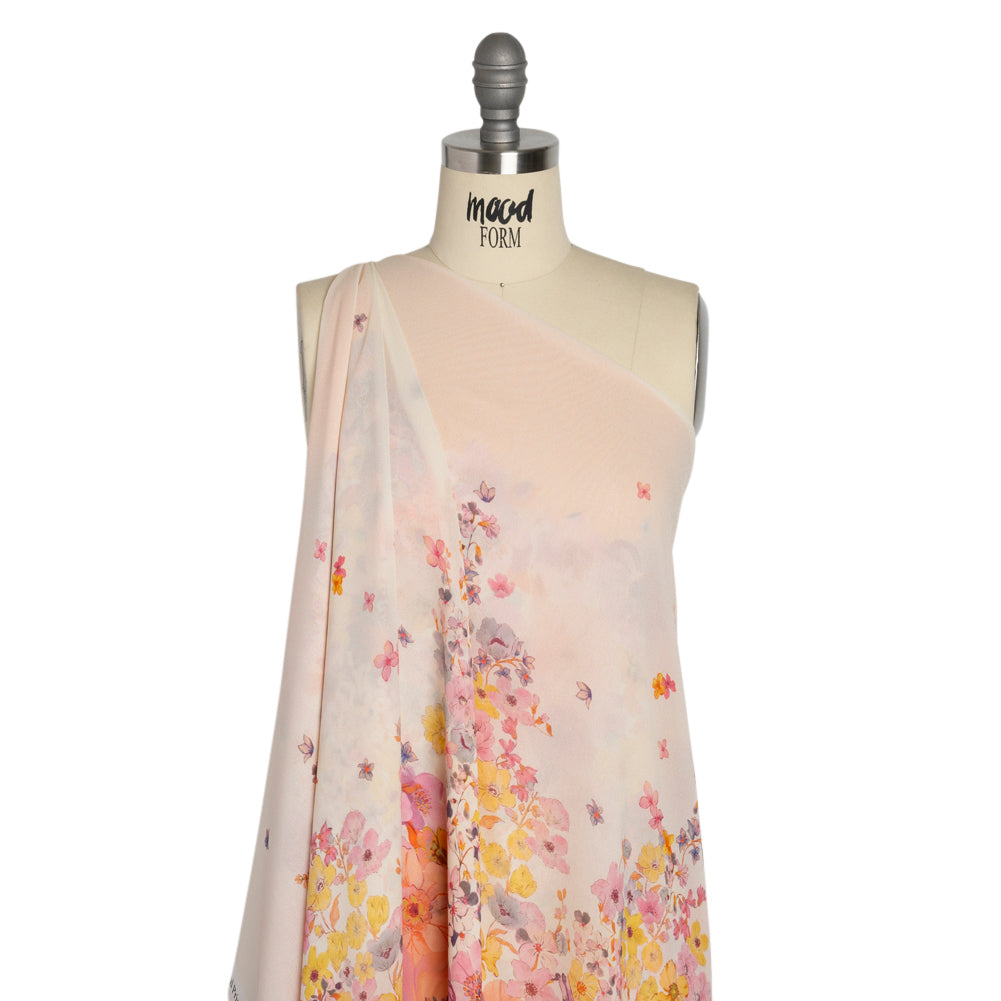 Viscose Georgette Panel - Orange and Purple Floral - Mood Exclusive Creamsicle Carnations Print - Drape