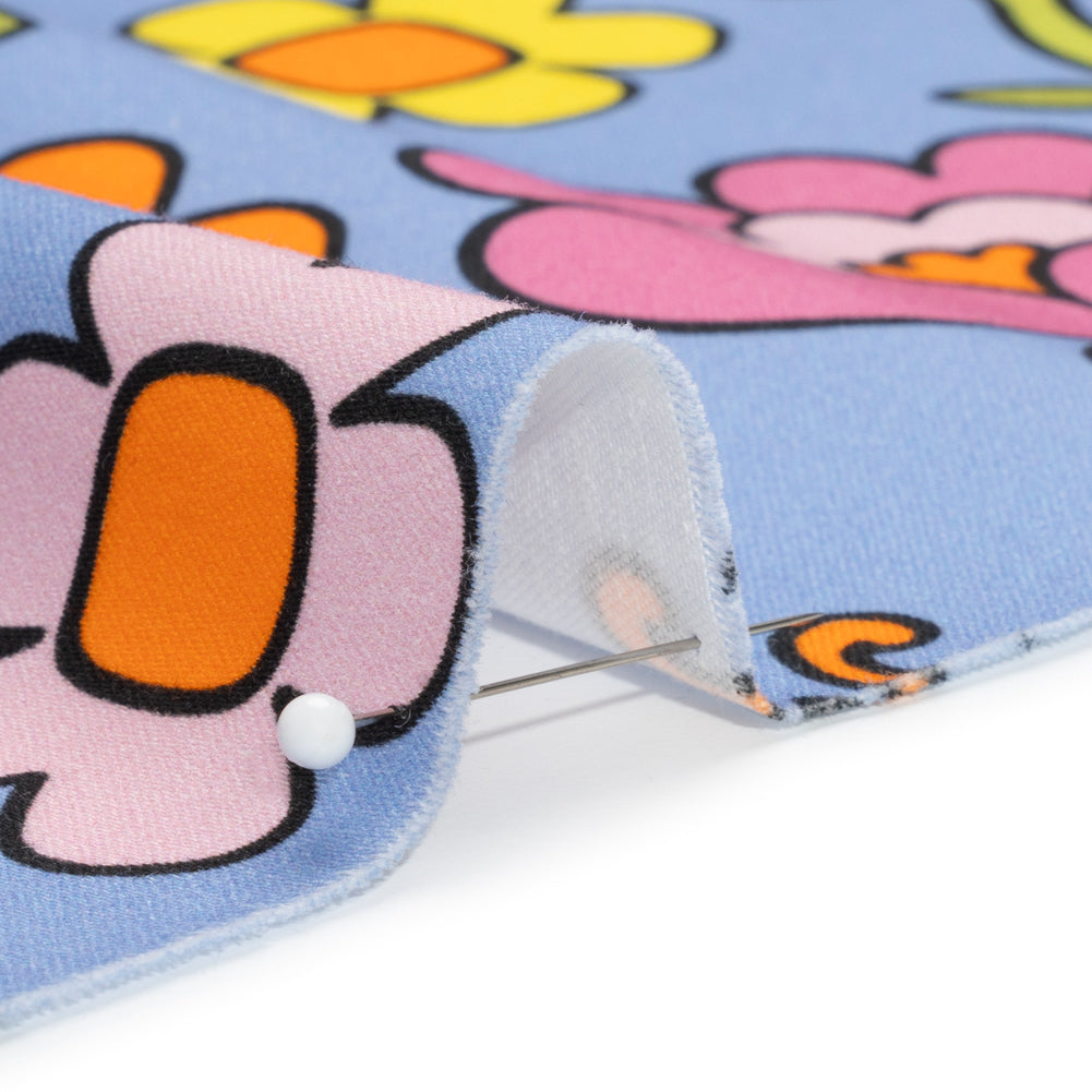Stretch Cotton Sateen - Blue, Yellow and Purple Simple Floral - Mood Exclusive Atari Acres Print - Detail