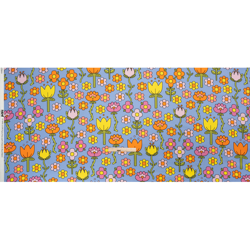Stretch Cotton Sateen - Blue, Yellow and Purple Simple Floral - Mood Exclusive Atari Acres Print - Full