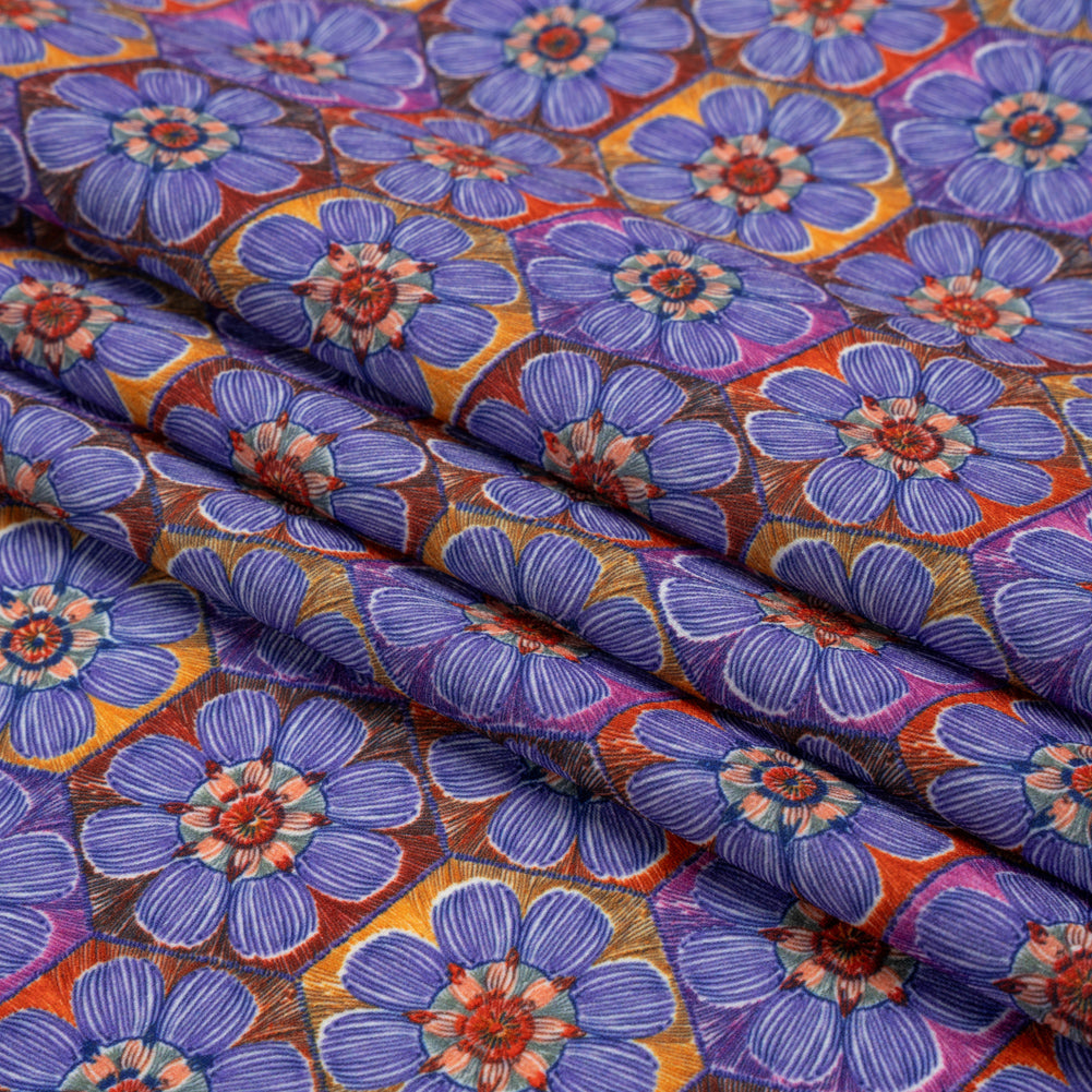 Luxe Polyester Crepe - Purple Honeycomb Florals - Mood Exclusive Bloom Honey Bloom Print - Folded