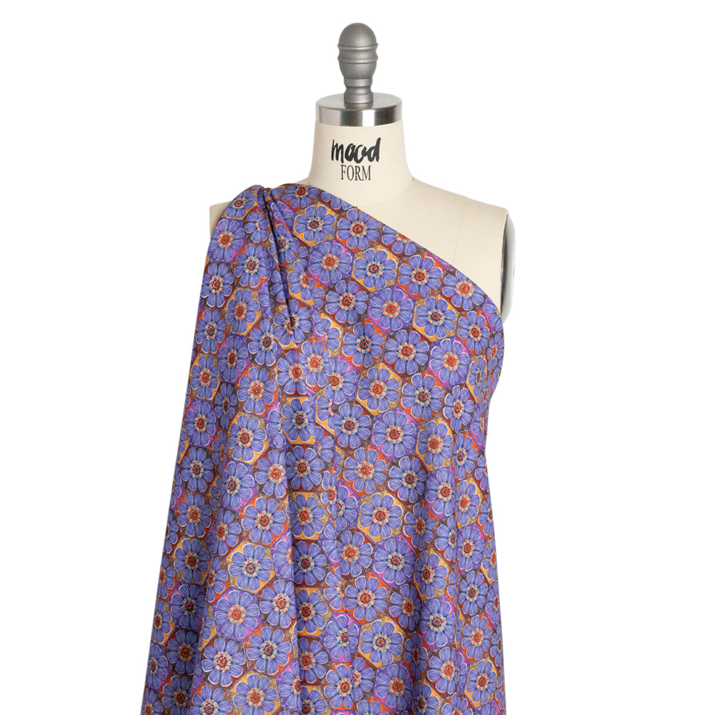 Luxe Polyester Crepe - Purple Honeycomb Florals - Mood Exclusive Bloom Honey Bloom Print - Drape