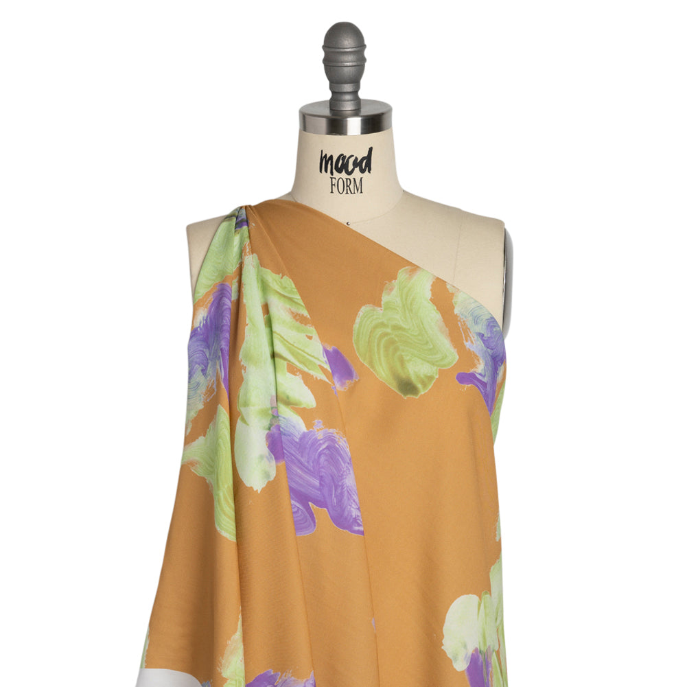 Viscose Crepe - Orange, Purple and Lime Brushstrokes - Mood Exclusive Tulip Impermanence Print - Drape