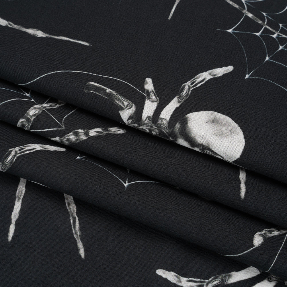 Cotton Voile - Black and White Spiders - Mood Exclusive Tantalizing Tarantulas Print Folded
