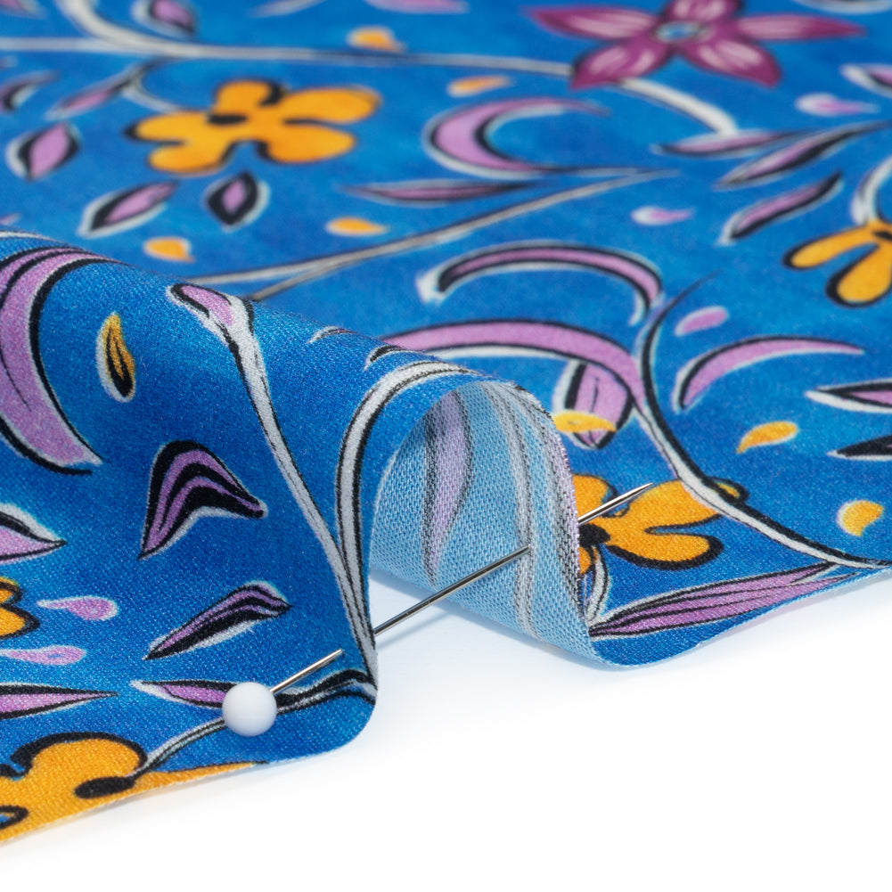 Rayon Challis - Blue and Yellow Floral - Apollo's Laurel Print - Mood Exclusive Chariot Collection - Detail