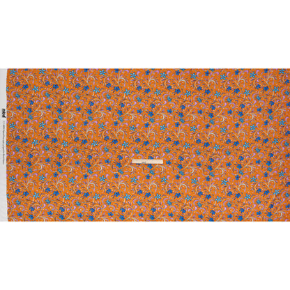 Rayon Challis - Orange and Blue Floral - Apollo's Laurel Print - Mood Exclusive Chariot Collection