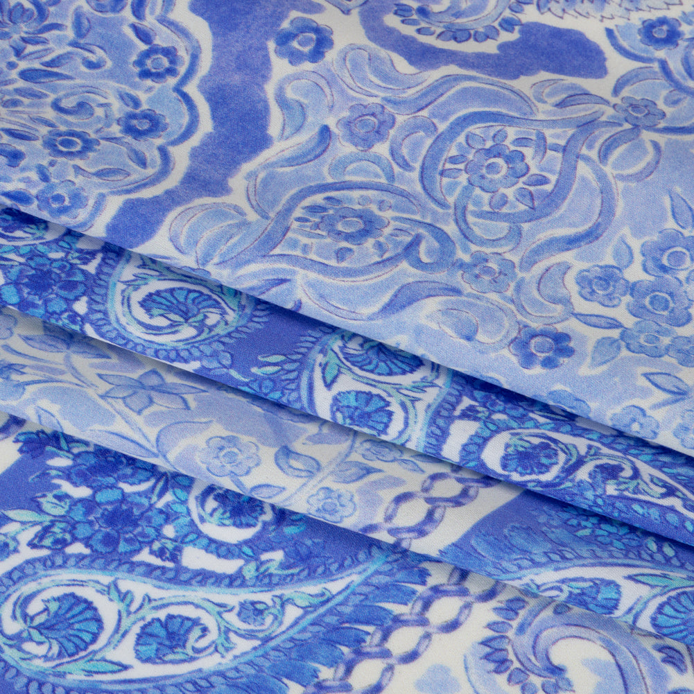 Rayon Challis Panel - Blue Paisley Floral - Sicilian Summer Print - Mood Exclusive Chariot Collection - Folded