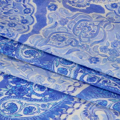 Rayon Challis Panel - Blue Paisley Floral - Sicilian Summer Print - Mood Exclusive Chariot Collection