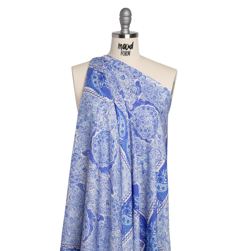 Rayon Challis Panel - Blue Paisley Floral - Sicilian Summer Print - Mood Exclusive Chariot Collection - Drape