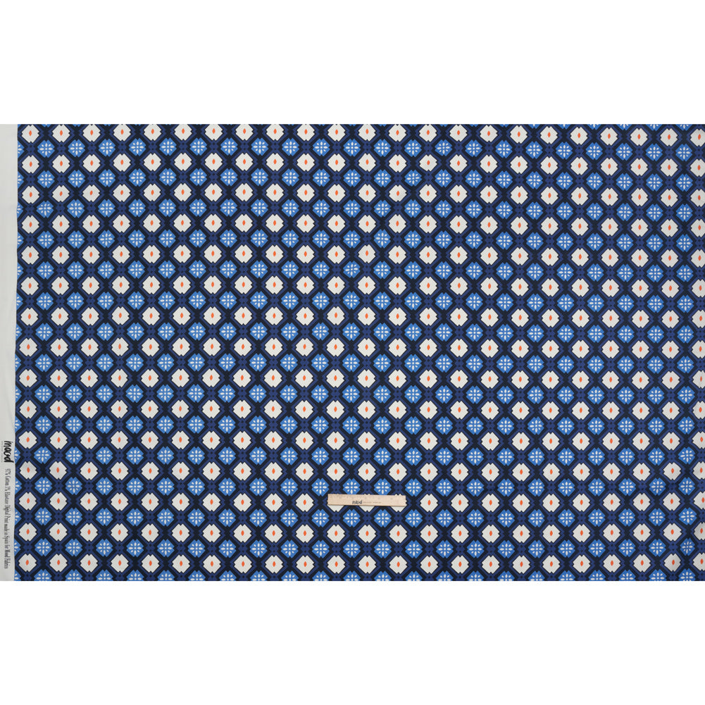 Stretch Cotton Sateen - Blue and Orange Geometric - Santorini Spritz Print - Mood Exclusive Chariot Collection - Full