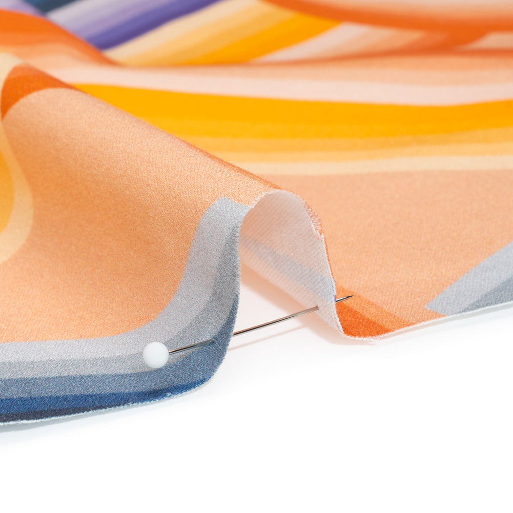 Stretch Cotton Sateen - Orange, Blue and Purple Abstract Lines - Iris's Message Print - Mood Exclusive Chariot Collection - Detail
