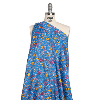 Stretch Cotton Sateen - Blue and Yellow Floral - Apollo's Laurel Print - Mood Exclusive Chariot Collection