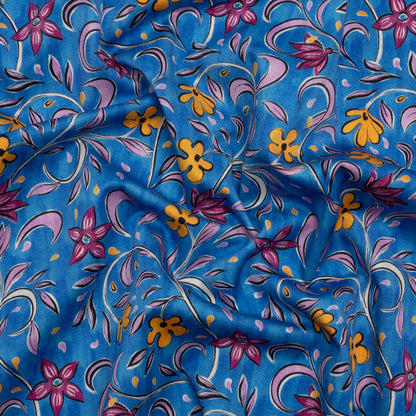 Stretch Cotton Sateen - Blue and Yellow Floral - Apollo's Laurel Print - Mood Exclusive Chariot Collection
