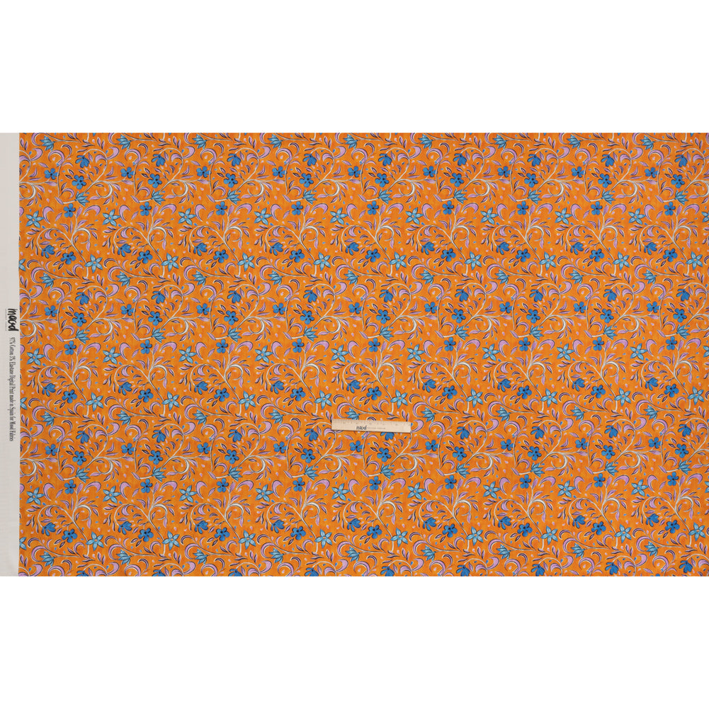 Stretch Cotton Sateen - Orange and Blue Floral - Apollo's Laurel Print - Mood Exclusive Chariot Collection - Full