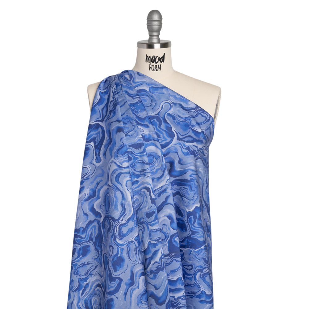 Stretch Cotton Sateen - Blue Abstract - Skyscape Print - Mood Exclusive Chariot Collection - Drape