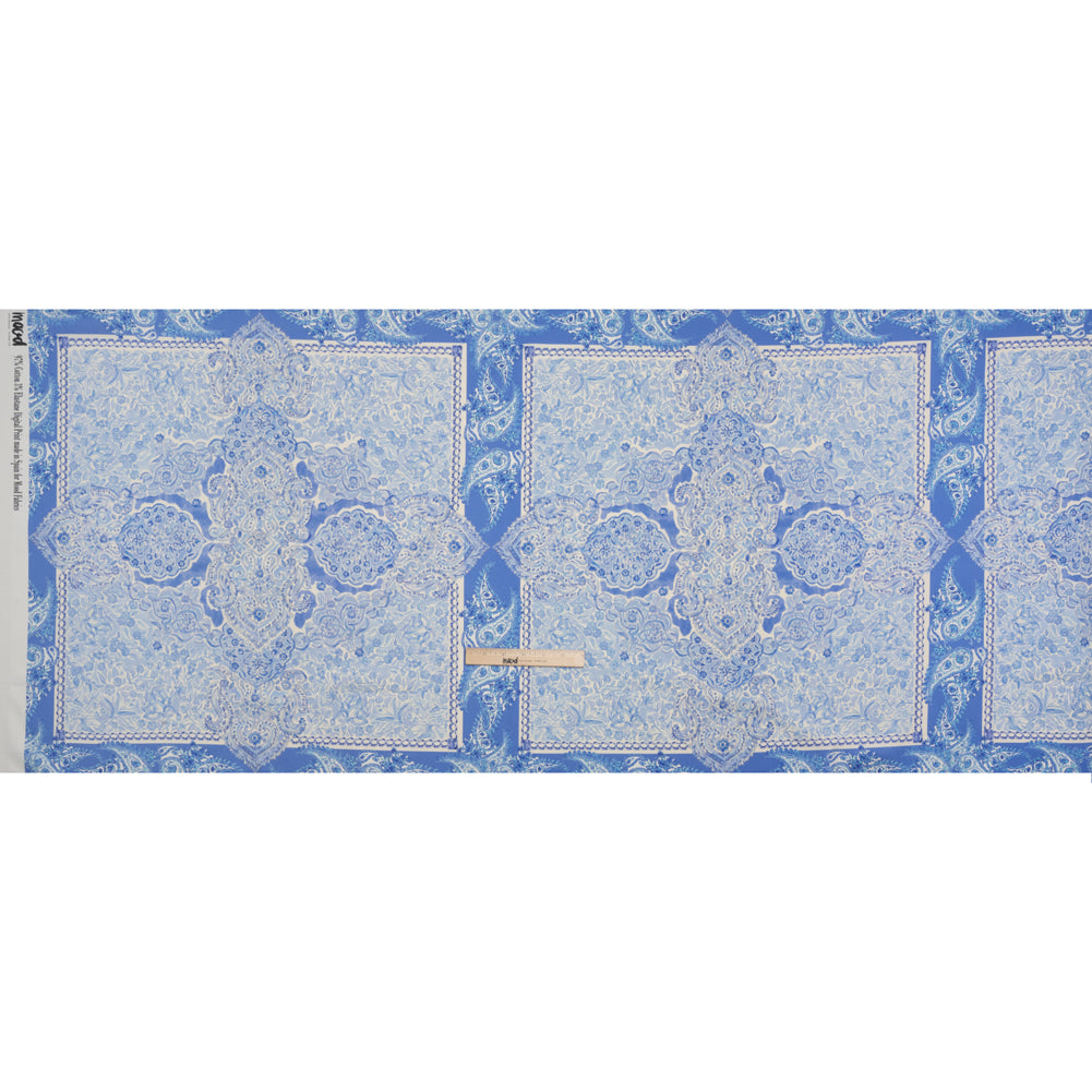 Stretch Cotton Sateen Panel - Blue Paisley Floral - Sicilian Summer Print - Mood Exclusive Chariot Collection - Full
