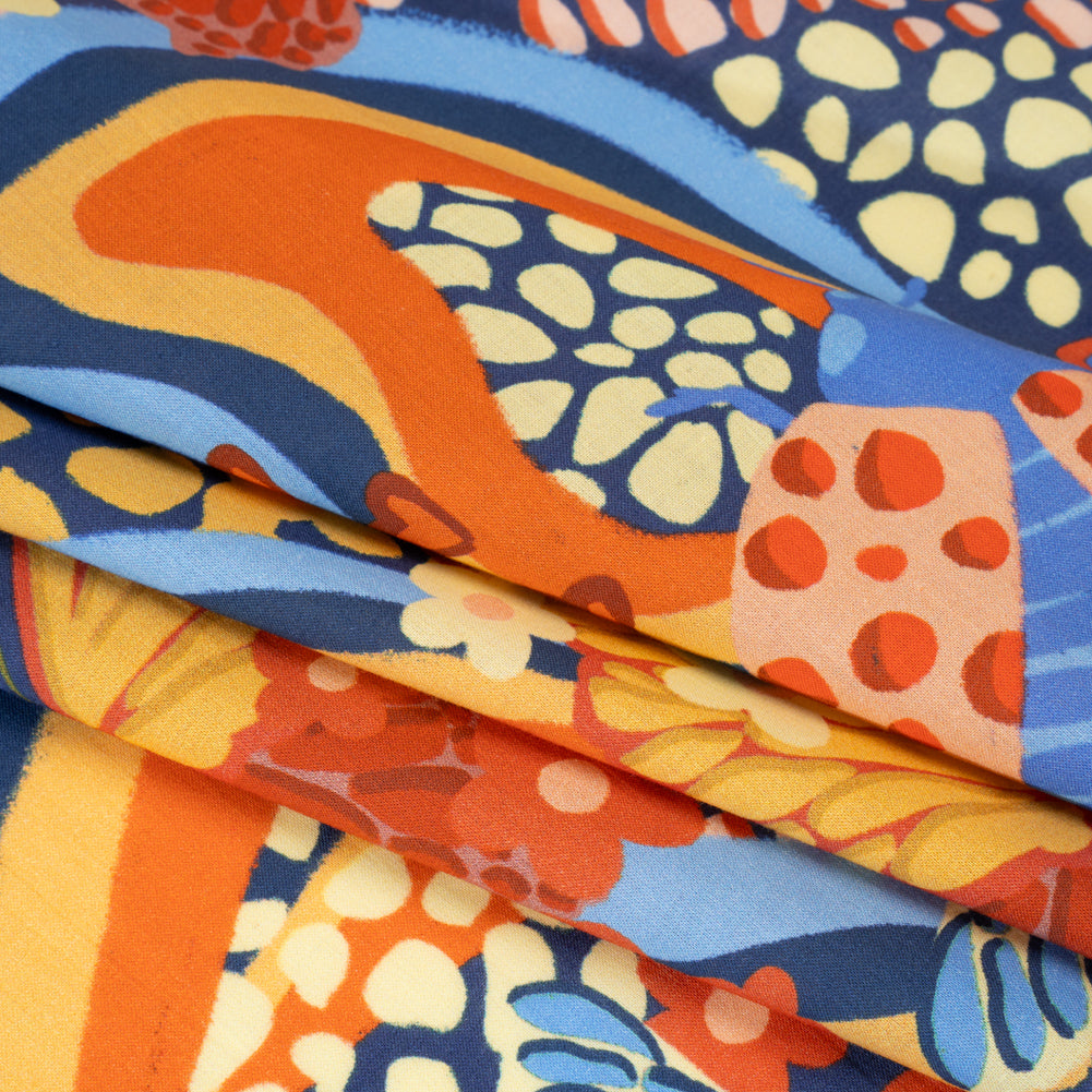 Cotton Voile - Orange and Blue Butterflies and Doodles - Sunbeam Garden Print - Mood Exclusive Chariot Collection - Folded