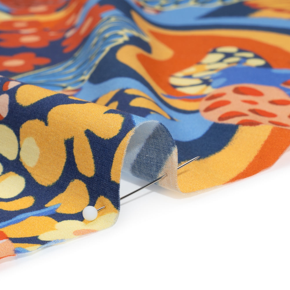 Cotton Voile - Orange and Blue Butterflies and Doodles - Sunbeam Garden Print - Mood Exclusive Chariot Collection - Detail
