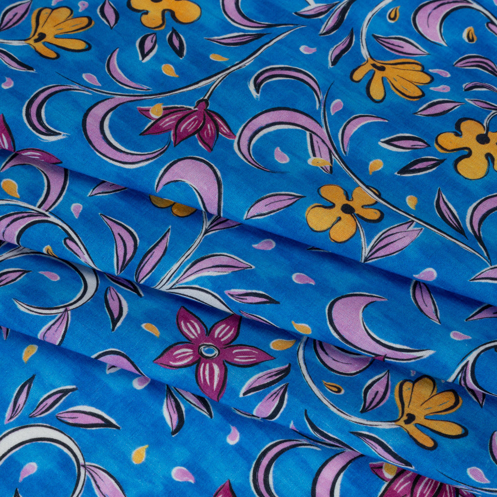 Cotton Voile - Blue and Yellow Floral - Apollo's Laurel Print - Mood Exclusive Chariot Collection - Folded