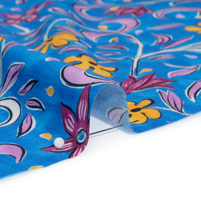 Cotton Voile - Blue and Yellow Floral - Apollo's Laurel Print - Mood Exclusive Chariot Collection