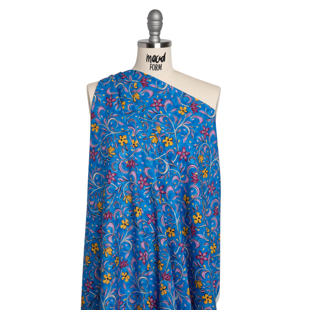 Cotton Voile - Blue and Yellow Floral - Apollo's Laurel Print - Mood Exclusive Chariot Collection - Drape