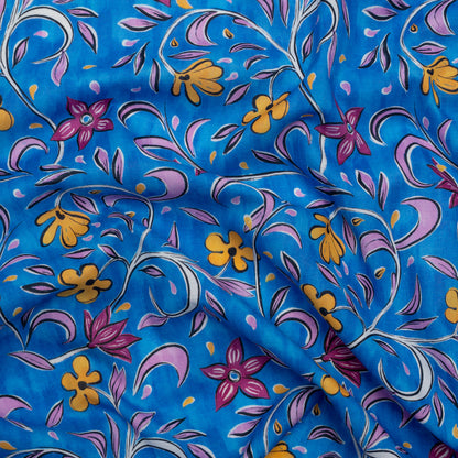 Cotton Voile - Blue and Yellow Floral - Apollo's Laurel Print - Mood Exclusive Chariot Collection