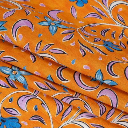Cotton Voile - Orange and Blue Floral - Apollo's Laurel Print - Mood Exclusive Chariot Collection