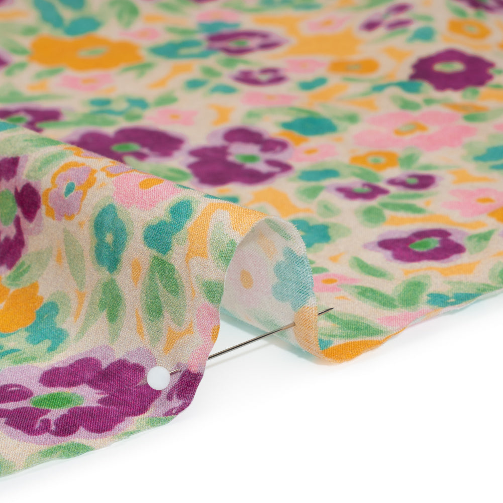 Cotton Voile - Yellow and Plum Floral - Midsummer Meadow Print - Mood Exclusive Chariot Collection - Detail