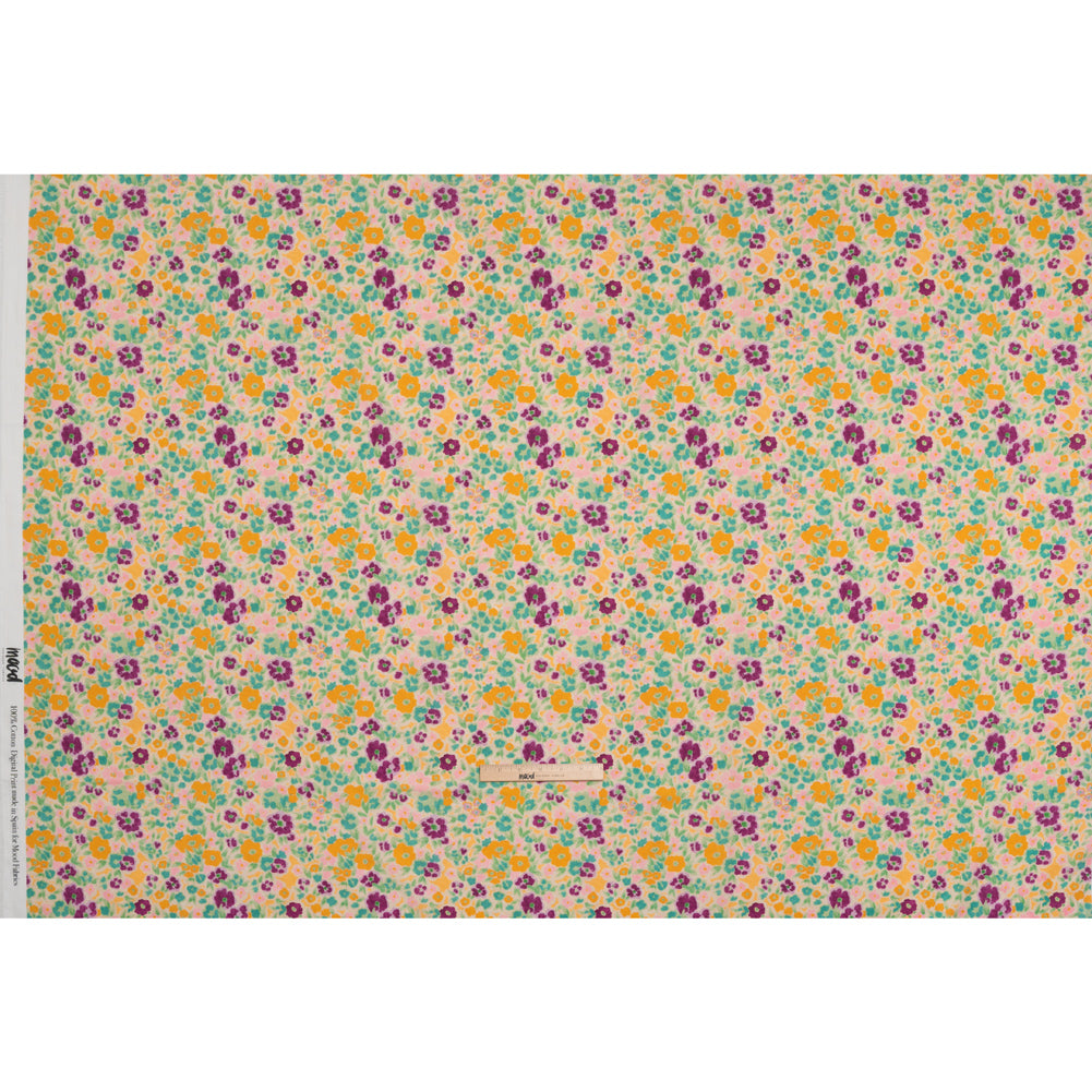 Cotton Voile - Yellow and Plum Floral - Midsummer Meadow Print - Mood Exclusive Chariot Collection - Full
