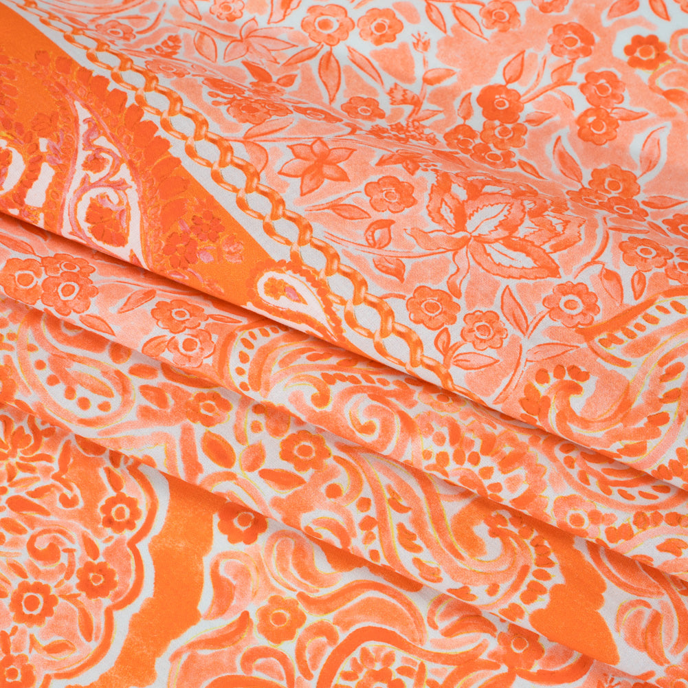 Cotton Voile Panel - Orange Paisley Floral - Sicilian Summer Print - Mood Exclusive Chariot Collection - Folded