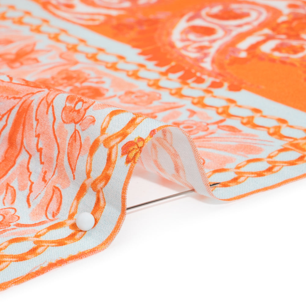 Cotton Voile Panel - Orange Paisley Floral - Sicilian Summer Print - Mood Exclusive Chariot Collection - Detail