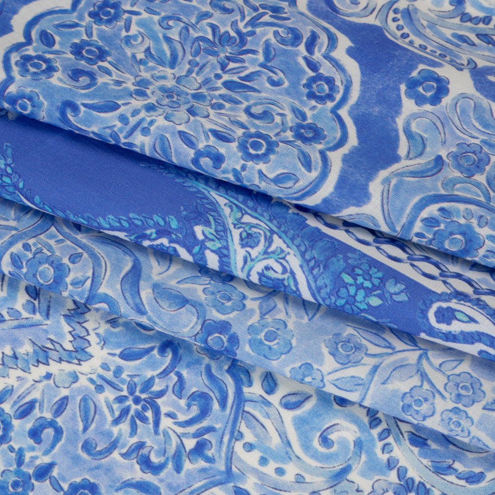 Cotton Voile Panel - Blue Paisley Floral - Sicilian Summer Print - Mood Exclusive Chariot Collection - Folded