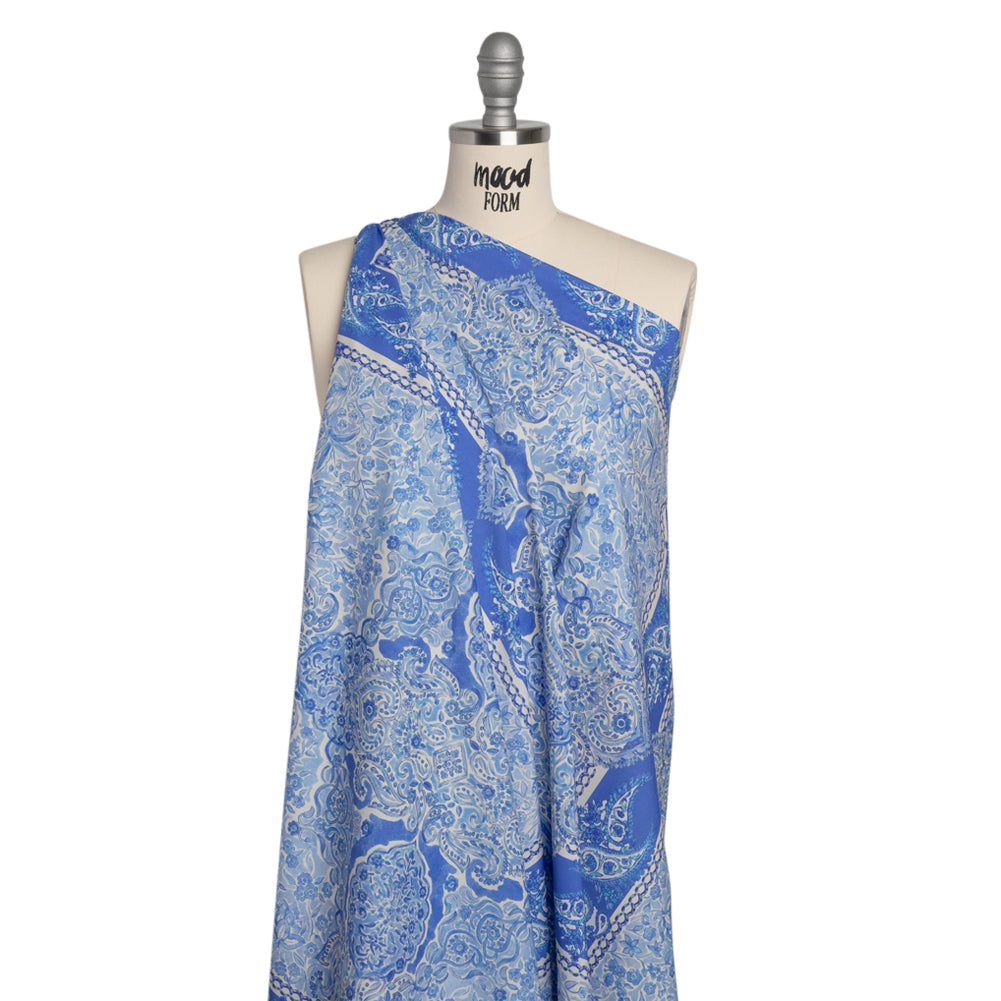 Cotton Voile Panel - Blue Paisley Floral - Sicilian Summer Print - Mood Exclusive Chariot Collection - Drape