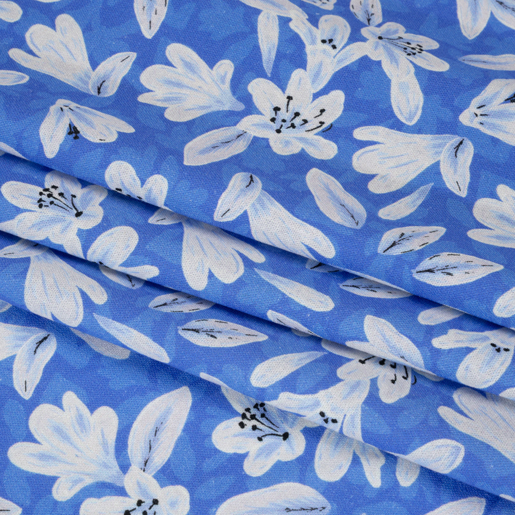 Linen-Rayon Woven - Blue Floral - Daybreak Bloom Print - Mood Exclusive Chariot Collection - Folded