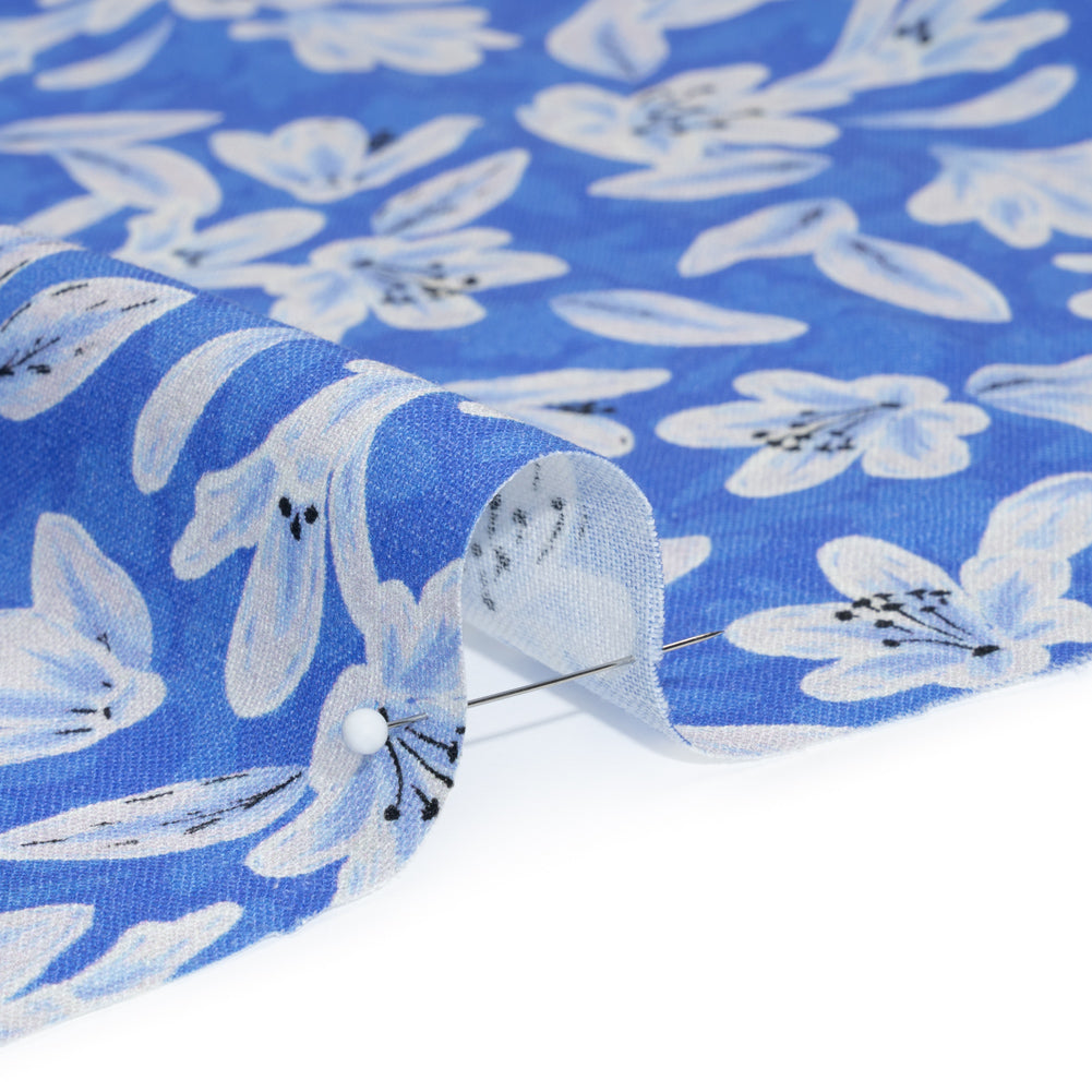 Linen-Rayon Woven - Blue Floral - Daybreak Bloom Print - Mood Exclusive Chariot Collection - Detail